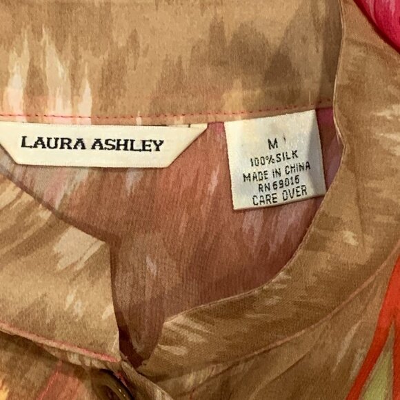 VTG Laura Ashley Sheer Silk Tunic Blouse Shacket Sz M Buttons Sequins 195B - Picture 8 of 9